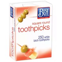 Best Yet Square Round Toothpicks, 250 Each