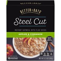 Better Oats Steel Cut Instant Oatmeal with Flax Seeds, Apples & Cinnamon , 12.3 Ounce
