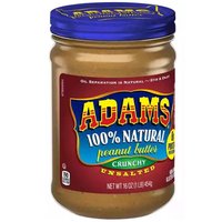 Adams Peanut Butter, Crunchy, Unsalted, 16 Ounce