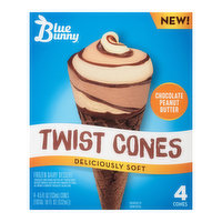 Blue Bunny Twist Cones Chocolate Peanut Butter Frozen Dairy Dessert, 4 Each