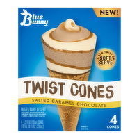 Blue Bunny Twist Cones Salted Caramel Chocolate Frozen Dairy Dessert, 4 Each