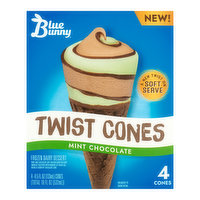 Blue Bunny Twist Cones Mint Chocolate Frozen Dairy Dessert, 4 Each