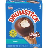 Nestle Drumstick Simply Dipped Vanilla Ice Cream Cones, 4 Each