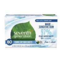 Seventh Generation Fabric Softener Sheets, Free & Clear, 80 Each
