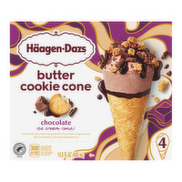 Haagen-Dazs Butter Cookie Chocolate Ice Cream Cones, 4 Each