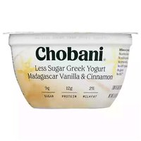 Chobani Low-Fat Greek Yogurt, Less Sugar, Madagascar Vanilla & Cinnamon, 5.3 Ounce