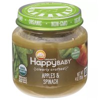 Happy Baby Organic Baby Food, Apples & Spinach, Stage 2, 4 Ounce