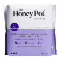 The Honey Pot Organic Top Sheet Overnight Herbal Menstrual Pads, 12 Each