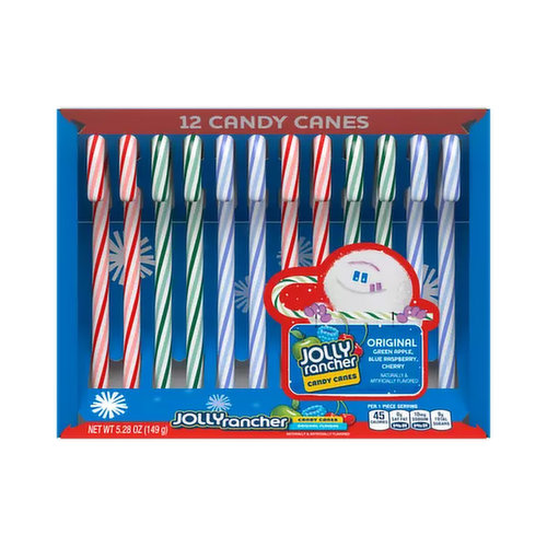 JOLLY RANCHER Holiday Original Flavors Candy Canes have a twist of fruit flavor that you've always wanted in a candy cane. Blue raspberry, cherry and green apple flavor are a lot better than mint. Hang them on the tree and stuff them in their stockings this season.