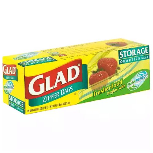 Glad Food Storage Bags, Zipper Quart