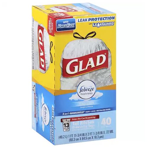 Glad Tall Drawstring Kitchen Bags, Fresh Clean, 13 Gallon