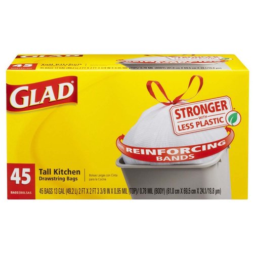 Glad Tall Drawstring Kitchen Bags, 13 Gallon