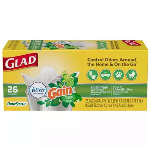 Glad Quick-Tie Trash Bags, Original Scent, Small, 4 Gallon