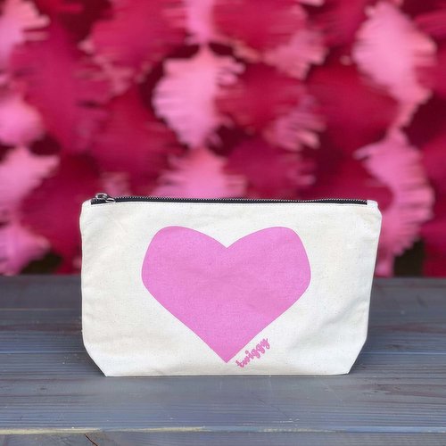Lovely Heart Canvas Pouch, Pink
