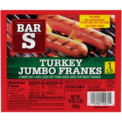 Bar-S Turkey Franks, Jumbo