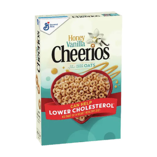 General Mills Honey Vanilla Cheerios Heart Healthy Cereal brings together two favorite flavors in one perfect O. America’s favorite toasted Os are made with whole grain oats as the first ingredient. The rich flavors of honey and vanilla make for perfect harmony in your breakfast bowl. Every serving of vanilla honey cereal provides 12 essential vitamins and minerals, and each little O is made with no artificial flavors or colors from artificial sources. Pour a bowlful as part of a gluten free breakfast, then leave the box of heart healthy snacks on the table for your whole family to enjoy. This breakfast cereal is loved by kids and grown-ups alike. Naturally flavored Os like vanilla honey Cheerios also make great snacks for kids. The gluten-free toasted oat cereal contains no high fructose corn syrup and is a good source of iron and calcium. Honey Vanilla Cheerios can help lower cholesterol as part of a heart healthy diet. Three grams of soluble fiber daily from whole grain oat foods, like Honey Vanilla Cheerios, in a diet low in saturated fat and cholesterol, may reduce the risk of heart disease. Honey Vanilla Cheerios cereal provides 0.75 grams per serving. Store this 14.2 oz box in your pantry for a quick bowl of cereal or gluten free snacks. This honey vanilla cereal box is an official participating Box Tops product, helping support schools and teachers. Whether you’re looking for delicious kids snacks, cereal bars, trail mix ingredients or a breakfast food for the whole family, General Mills cereals spread goodness from tots to grown-ups.