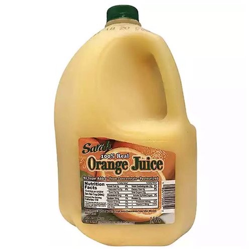 <ul>
</li>100% Real Orange Juice</li>
<li>No Sugar Added</li>
<li>From Concentrate</li>
<li>Pasteurized</li>
</ul>