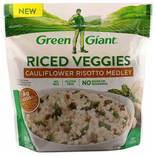 <ul>
<li>Green Giant Riced Veggies, Cauliflower Risotto Medley</li>
<li>No Rice</li>
<li>Gluten Free</li>
<li>No Sauce or Seasoning</li>
<li>Keep frozen</li>
</ul>