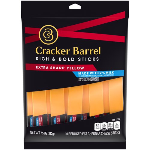 Cracker Barrel Extra Sharp Cheddar Cheese Sticks, Reduced Fat
