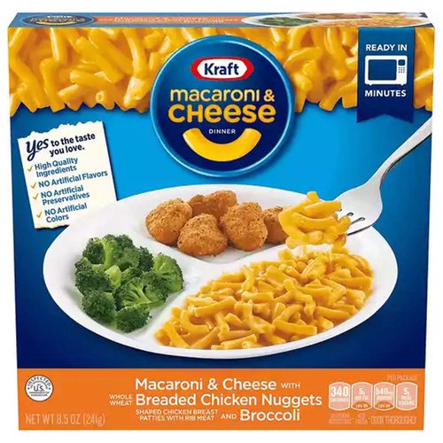 Kraft Macaroni & Cheese, Whole Wheat Breaded Chicken Nuggets & Broccoli