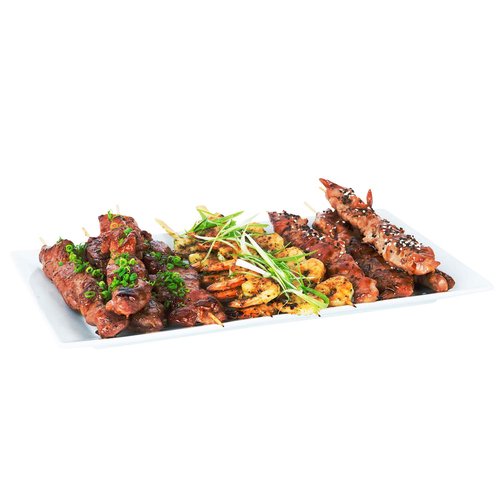 Twelve seared, marinated skewers served with dipping sauce.


<br><br>
Choose any combination from the following slection(Please add your selection to the notes at check out):

<li>Pork</li>
<li>
Shrimp</li>
<li>
Chicken

</li>
<br>
Serves 6-8