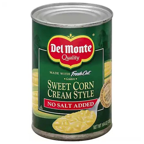 Del Monte Cream Style Golden Sweet Corn, No Salt