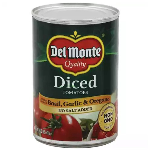 Del Monte Diced Tomatoes with Basil, Garlic & Oregano, No Salt Added