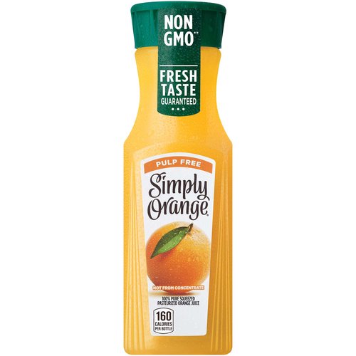 <ul>
<li>With Simply, you always have a “Fresh Taste Guarantee”</li>
<li>Non-GMO Project Verified — Ingredients in this beverage are not genetically engineered</li>
<li>Pure-squeezed and pasteurized — We never use concentrated or frozen orange juice</li>
<li>Pulp-free orange juice</li>
<li>Excellent source of vitamin C and calcium and a good source of vitamin D</li>
</ul>