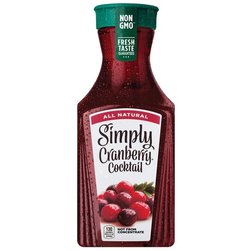<ul>
<li>Made with real cranberry juice</li>
<li>All-natural, Non-GMO Project Verified — Ingredients in this beverage are not genetically engineered</li>
<li>With Simply, you always have a “Fresh Taste Guarantee”</li>
<li>Never from concentrate</li>
<li>Fresh, tart and delicious cranberry taste</li>
</ul>