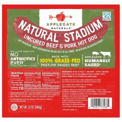 Applegate Natural Stadium Uncured Hot Dog, Beef & Pork