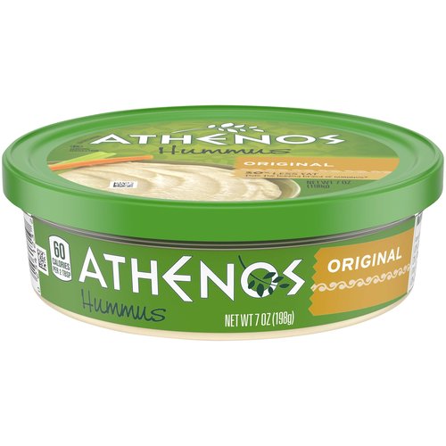<ul>
<li>One 7 oz. tub of Athenos Original Hummus</li>
<li>Enjoy Athenos Original Hummus made the Greek way</li>
<li>Classic hummus flavor with chickpeas and tahini</li>
<li>Made with olive oil
Try this hummus dip with crackers, pita chips or your favorite veggies</li>
<li>Use as a sandwich spread for a delicious alternative to mayo</li>
<li>Store hummus in the refrigerator </li>
</ul>