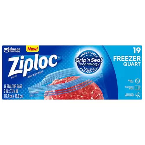 Ziploc Double Zipper Freezer Bags, Quart