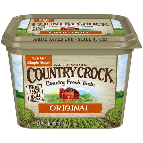 Carefully crafted with simple ingredients you can recognize and pronounce, Country Crock® Original brings to the dinner table that real, country fresh taste with no artificial flavors or preservatives. It’s the original and still a rich, creamy, buttery family favorite. Great for spreading, topping, cooking or just about anything.