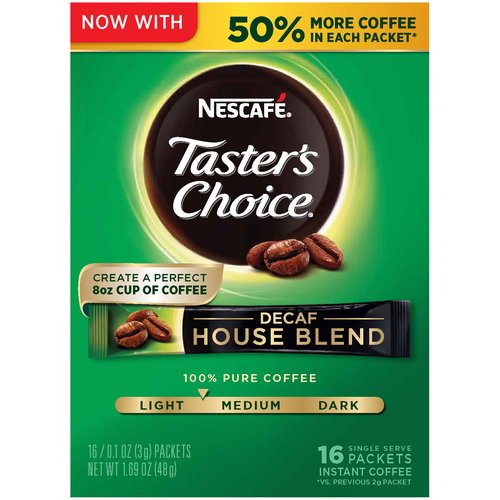 Nescafe Taster's Choice House Blend Instant Coffee, Decaf, Medium Light Roast