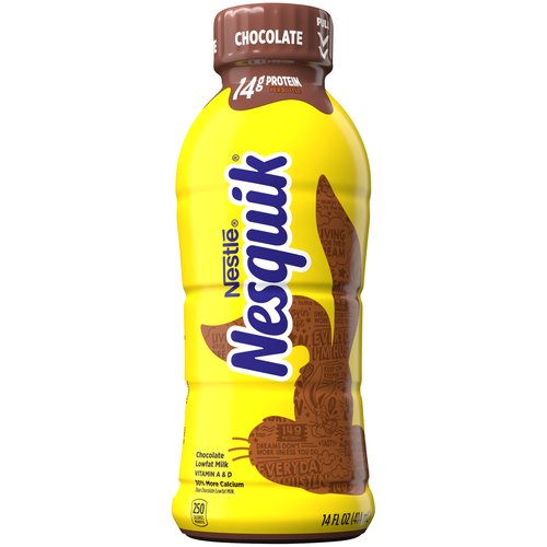 NESQUIK Chocolate Low-fat Milk is the delicious, ready-to-drink treat that has the taste you love and the nutrition you need. Made with real milk and flavored with real cocoa, our low-fat chocolate milk provides 50% of the recommended daily value of calcium, 8 grams of protein, and vitamins A and D. This delicious and nutritious drink is gluten-free, has no high fructose corn syrup and is certified kosher. NESQUIK is the easy and convenient way to get delicious energy for every moment.