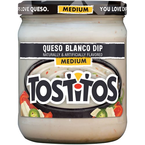 <ul>
<li>15.0 ounce of Tostitos Queso Blanco Dip
<li>Enjoy this cheesy dip with TOSTITOS Traditional Tortilla Chips</li>
<li>Adds some cheesy flavor to your tortilla snack</li>
<li>Ideal for serving at a family and friend get-together</li>
</ul>
