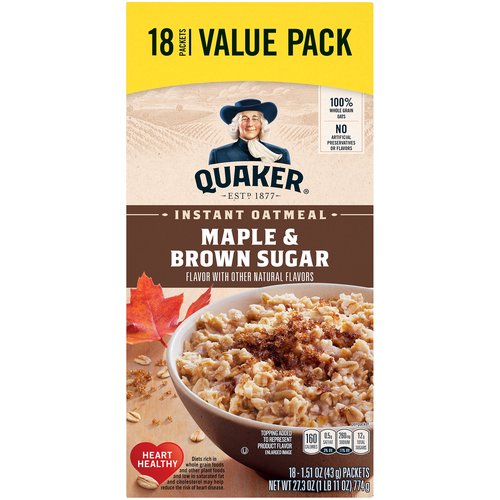 Quaker Instant Oatmeal, Maple & Brown Sugar (Pack of 18)