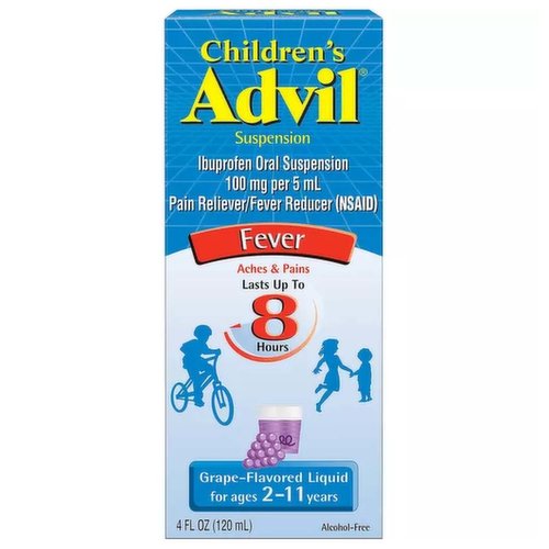 Advil Children'S Pain Reliever/ Fever Reduccer, Ibuprofen, Oral Suspensioin, 100 Mg, Grape Flavored