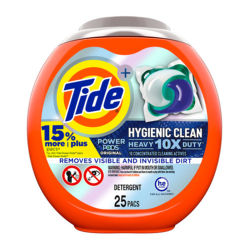 Tide Hygienic Clean Heavy 10x Duty Power PODS Laundry Detergent Pacs, Original