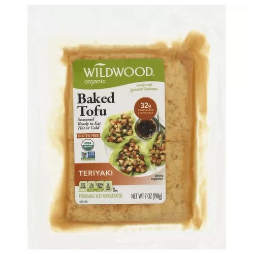 Wildwood Organic Sprouted Soybean Tofu, Teriyaki, Baked 
<li> USDA Organic
<li> Gluten Free
<li> Non GMO Verified
<li> Seasoned Ready to Eat Hot or Cold
<li> Perishable, Keep Refrigerated