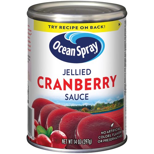 <ul>
<li>Ocean Spray Jellied Cranberry Sauce</li>
<li>No Artificial Colors, Flavors or Preservatives</li>
<li>100% Profits to Our Farmers</li>
</ul>
