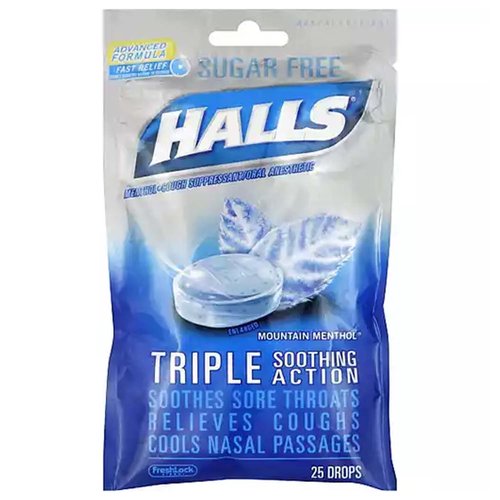 Halls Menthol Drops, Cough Suppressant, Sugarfree Menthol