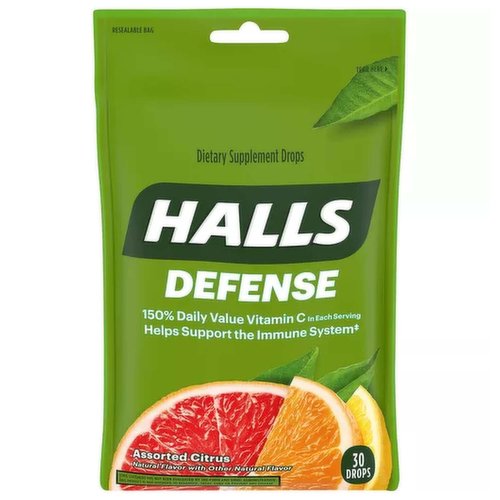 Halls Defense Dietary Supplement Drops, Assorted Citrus Flavor