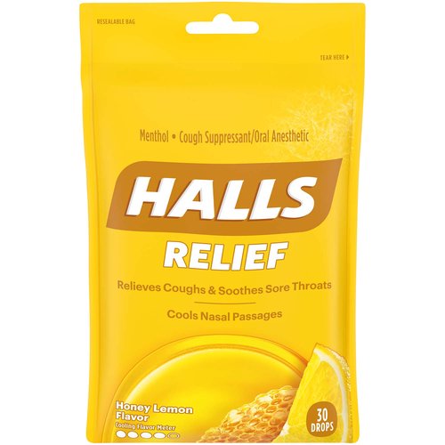 Halls Cough Suppressant Menthol Drops, Honey Lemon