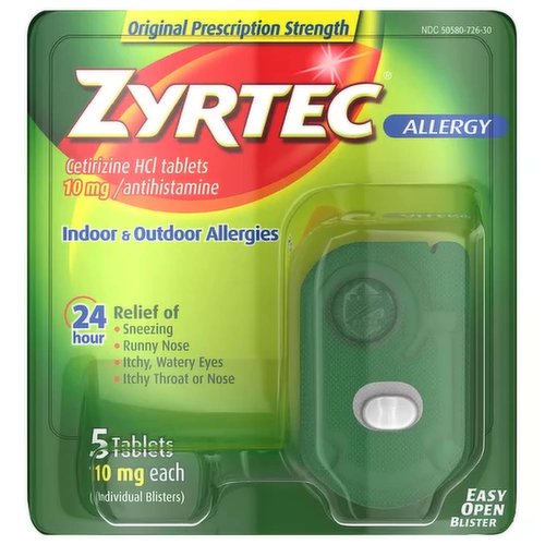 Zyrtec Allergy Indoor & Outdoor Allergies, Original Prescription Strength, 10 Mg, Tablets