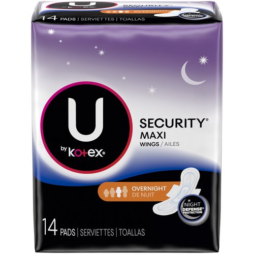 U by Kotex Clean & Secure Overnight Maxi Pads with Wings Unscented