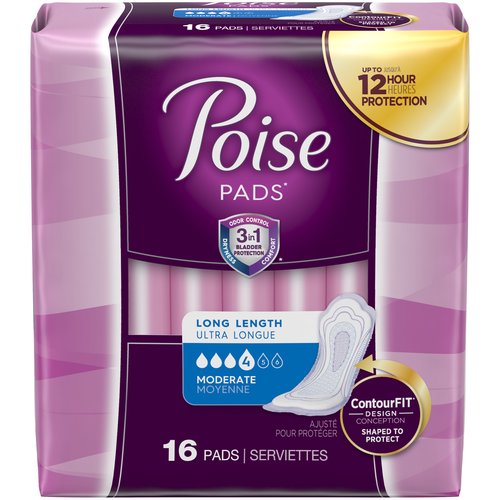 Poise Incontinence Pads, Moderate Absorbency, Long