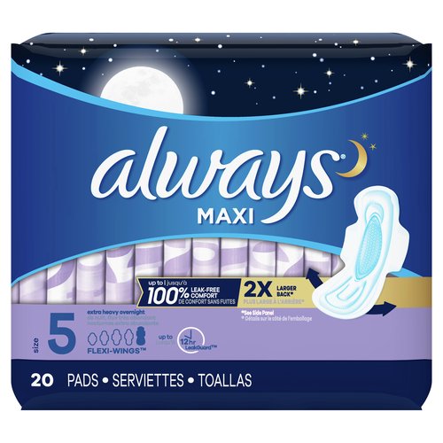 Always Maxi Size 5 ExtraHeavy Overnight Pads with Wings