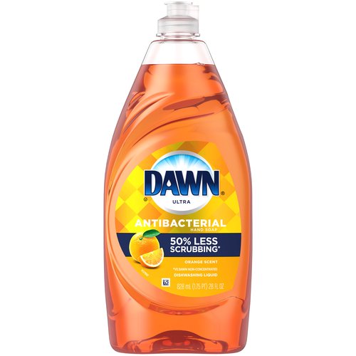 <ul>
<li>Dawn Antibacterial Hand Soap, Dishwashing liquid dish soap helps fight germs on hands when used as a hand soap</li>
<li>50% Less Scrubbing (vs. Dawn Non-Concentrated)</li>
<li>Fights grease on dishes-Fights bacteria on hands.</li>
<li>Our Powerful Formula helps you get through more dishes with less dishwashing liquid</li>
<li>America's #1 Dish Liquid (Based on Sales)</li>
<li>Featuring the energetic scent of freshly sliced oranges</li>
</ul>