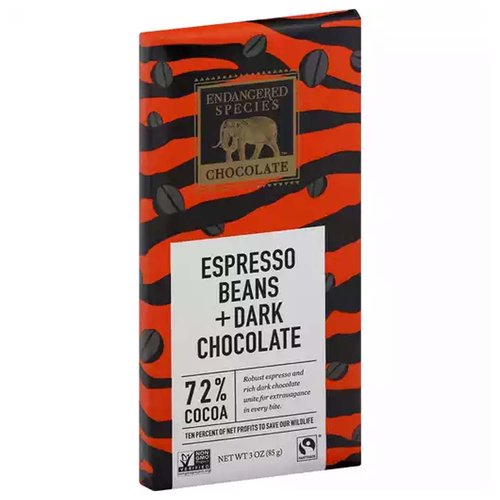 Endangered Species Chocolate Bar, Espresso Beans